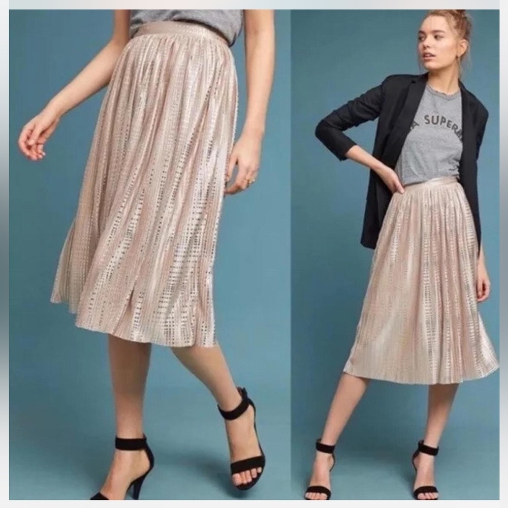 Anthropologie Sabina Musayev Cream Midi Skirt with metallic dots size 14